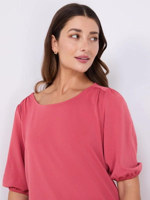 Textured Crepe Balloon Sleeve Top - Image 2