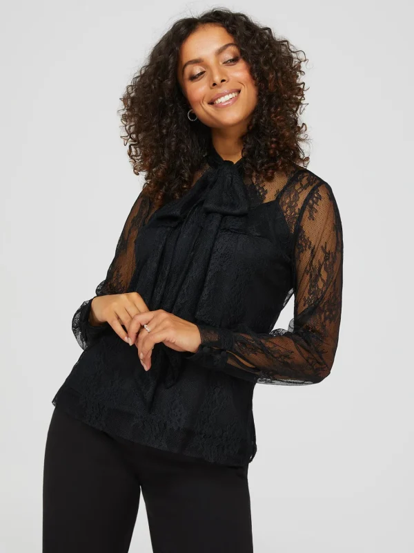 Floral Lace Bow Blouse With Cami - Image 3