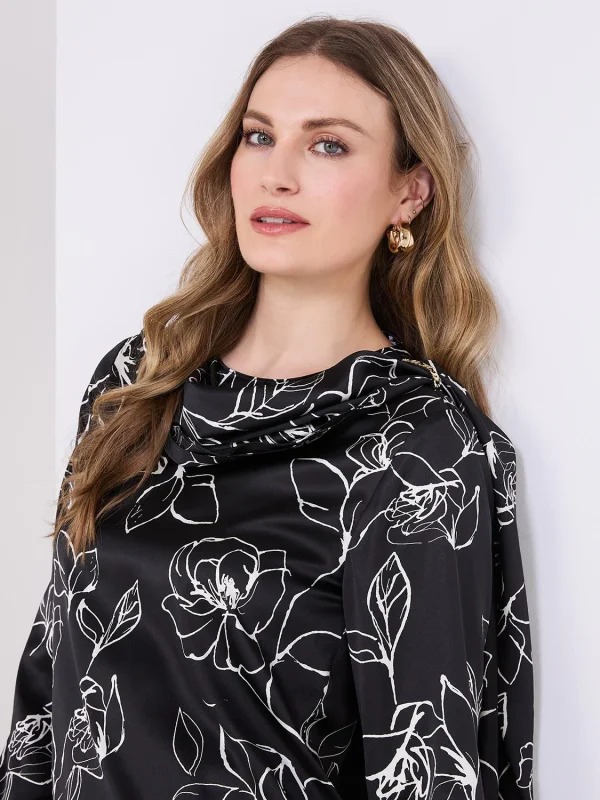 Printed Satin Shawl Top With Gold Chain Detail - Image 3