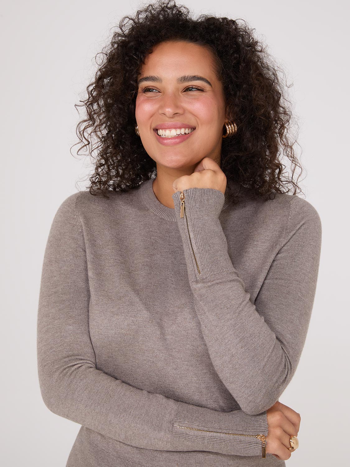 Zip Sleeve Crew Neck Sweater - Image 7