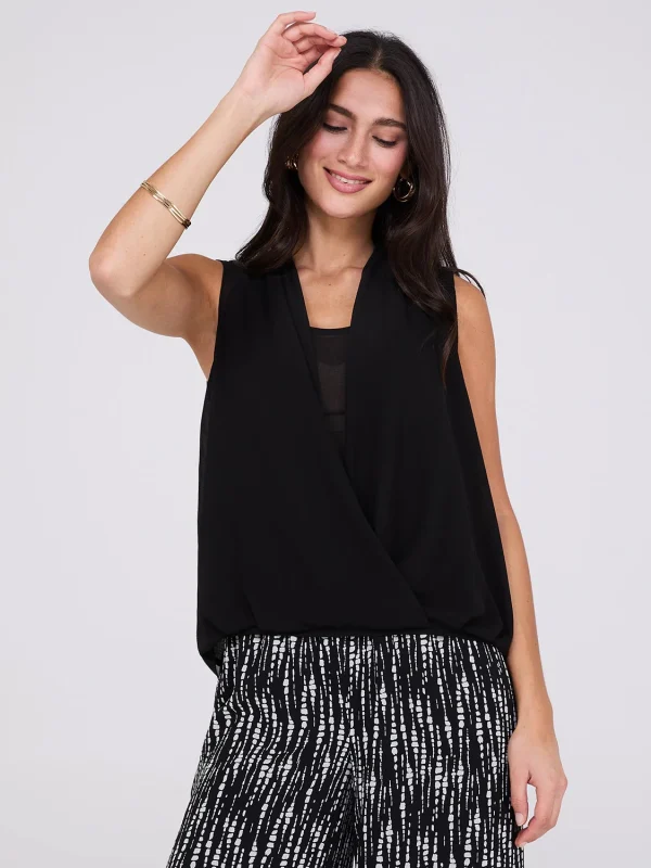 Sleeveless Chiffon Blouse with Blouson Wrap - Image 3