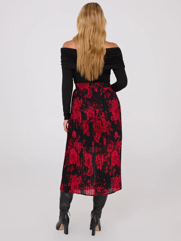 Printed Pleated Chiffon Midi Skirt - Image 4