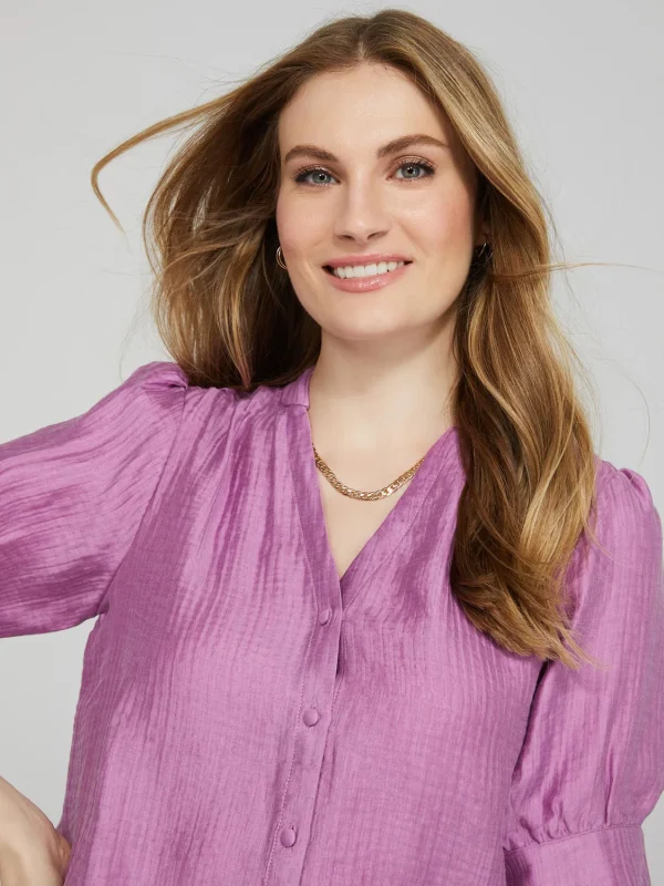 Split V-Neck Blouse With Pintuck Detail - Image 2