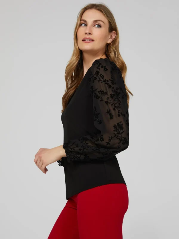 Round Neck Top With Sheer Chiffon Long Sleeves - Image 4