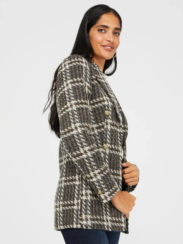 6-Button Plaid Jacquard Boucle Blazer - Image 4