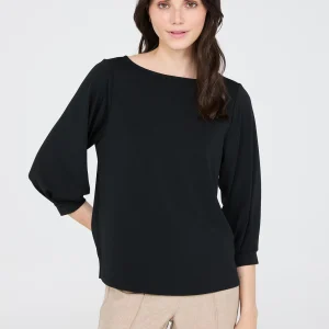 3/4 Pleated Sleeve Boat Neck Top