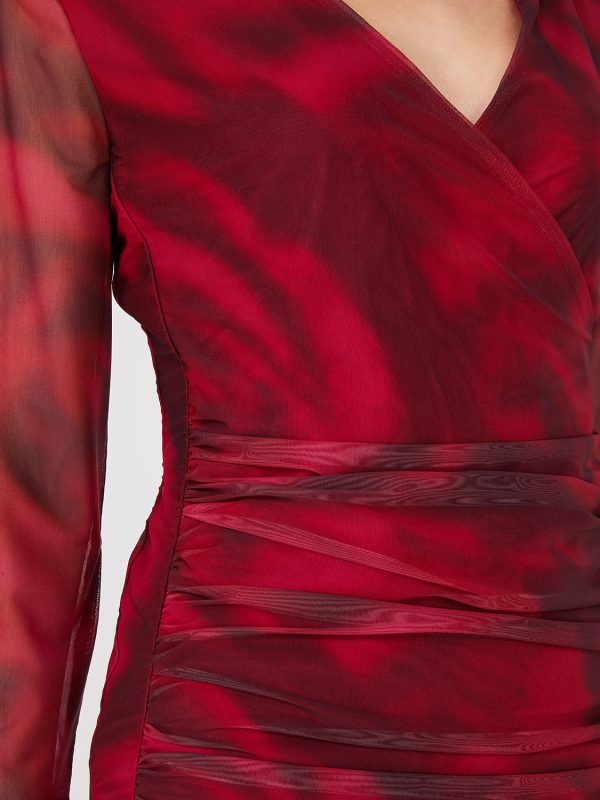 Rose Print Crossover Mesh Top - Image 2