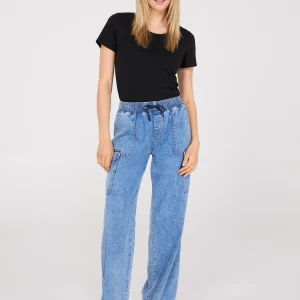 Long Length Wide-Leg Denim Cargo Pants
