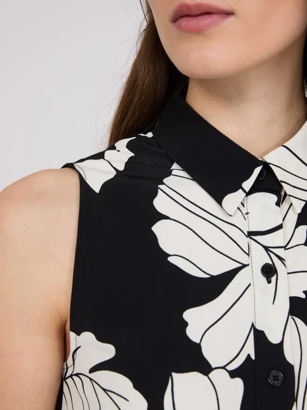 Sleeveless Floral Print Button-Front Blouse - Image 2