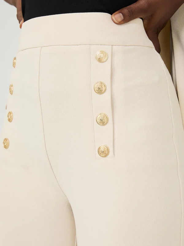 Wide-Leg Ankle Length Pants With Gold Button Details - Image 5