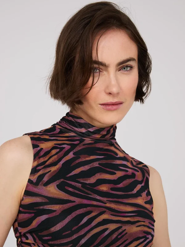 Sleeveless Zebra Print Mock Neck Top - Image 2
