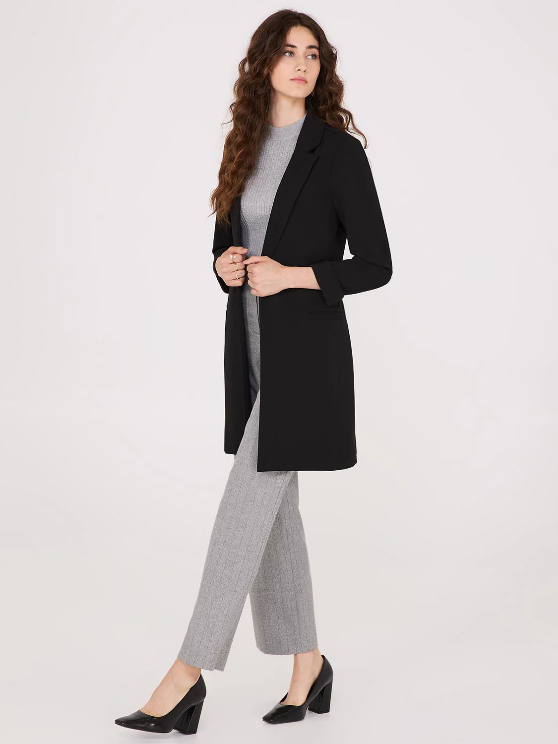 Cuffed 3/4 Sleeve Long Blazer - Image 3