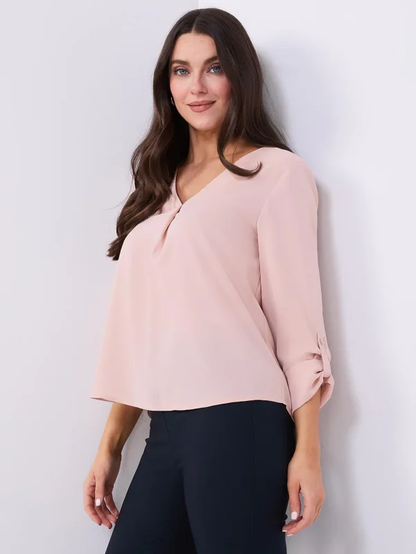 V-Neck Long Sleeve Popover Blouse - Image 3