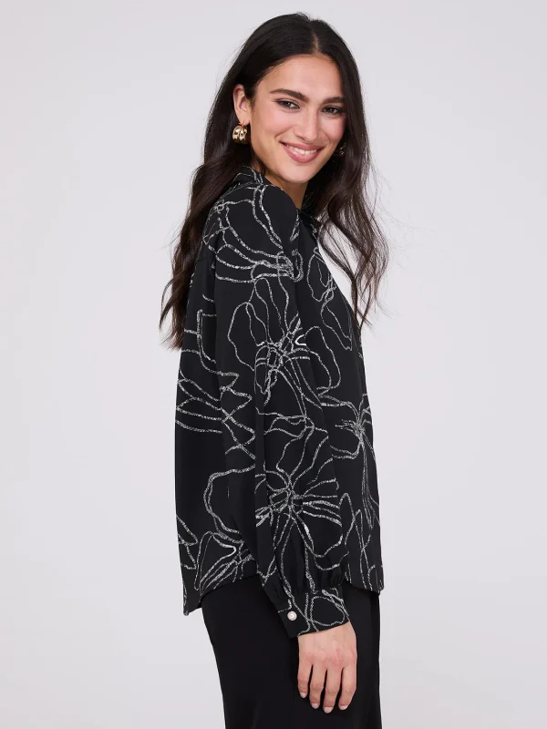Silky Floral Print Button-Front Blouse - Image 4