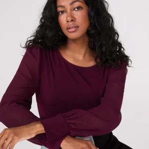 Long Chiffon Sleeve Boat Neck Top
