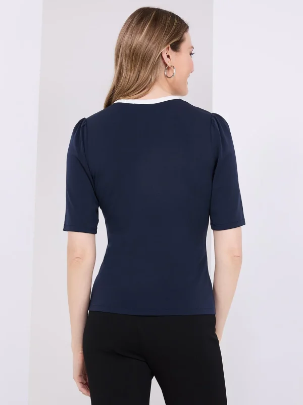 Contrast Neckline 3/4 Sleeve Top - Image 11