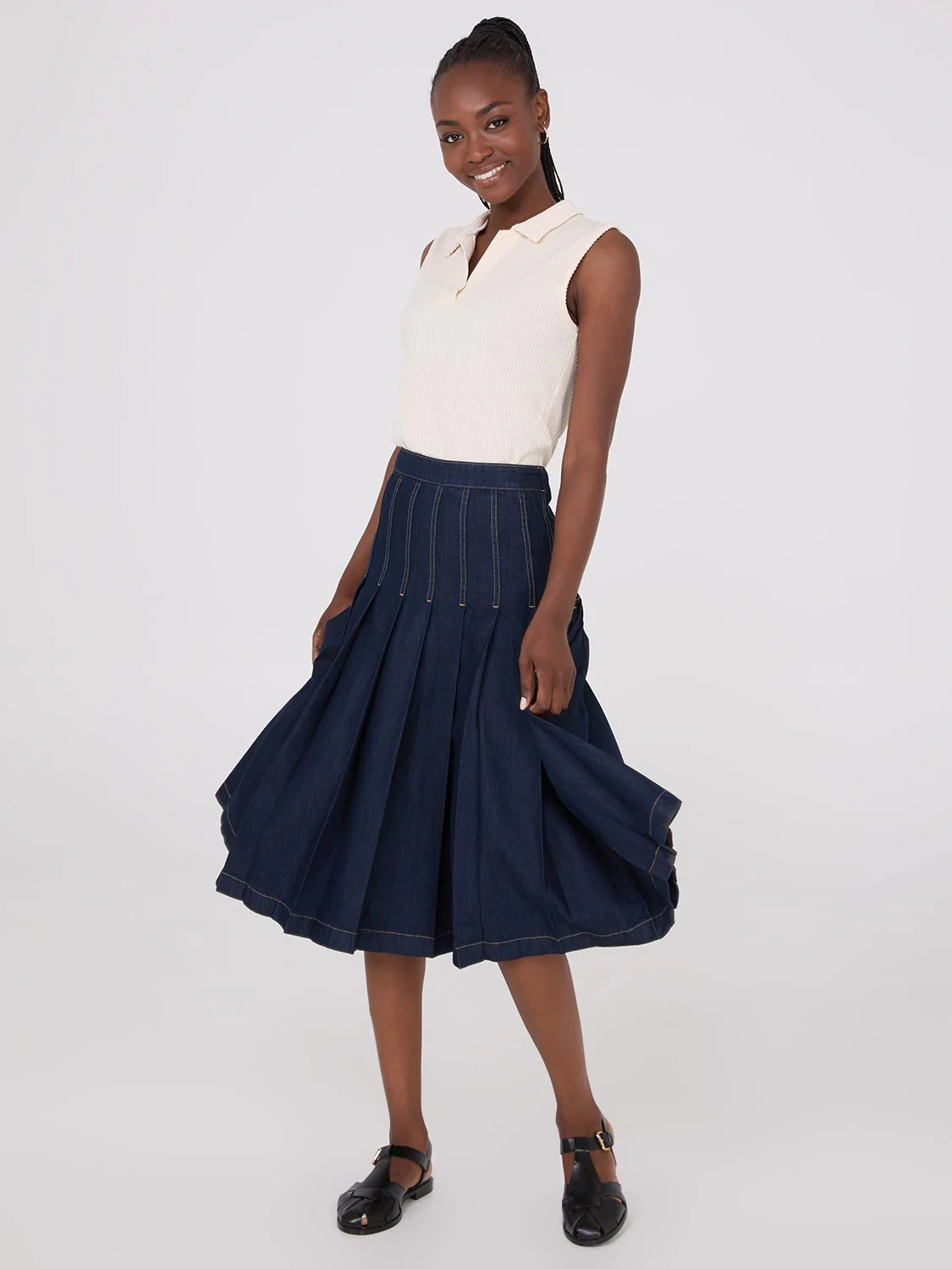 Sleeveless Johnny Collar Ribbed Top - Image 2