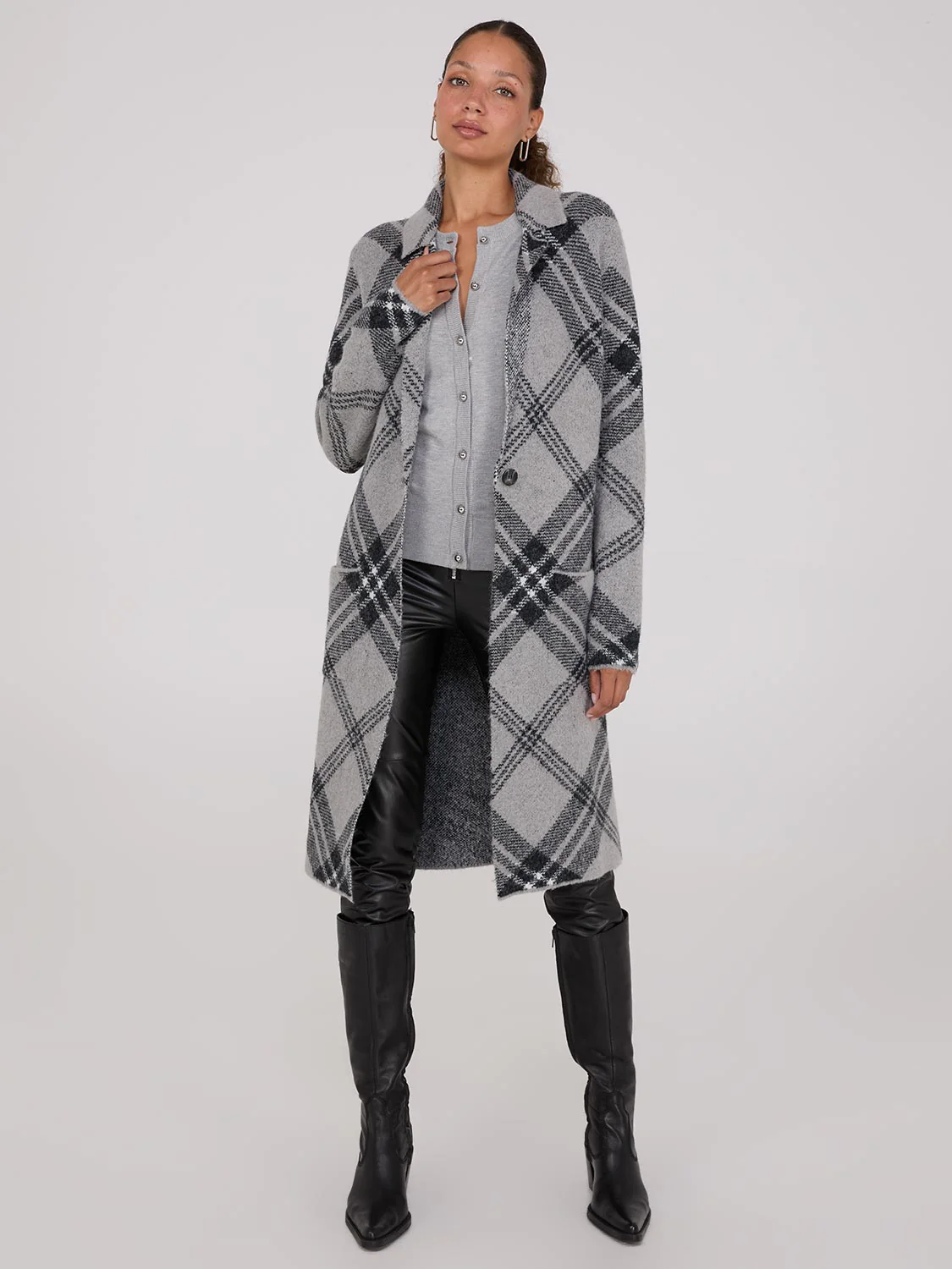 Plaid Notch Collar One-Button Duster - Image 2