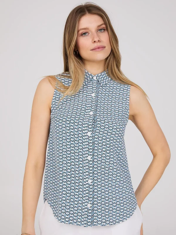 Sleeveless Geo Print Button-Front Blouse - Image 2