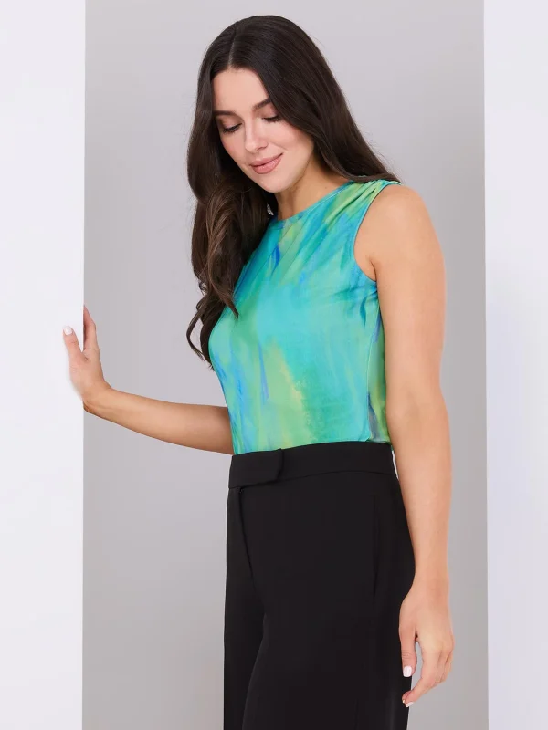 Sleeveless Abstract Print Mesh Top - Image 4