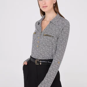 Printed Roll-Up Sleeve Blouse