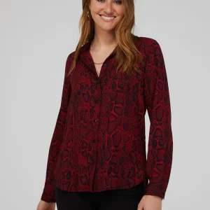 Snakeskin Print Crepe Long Sleeve Button-Front Blouse
