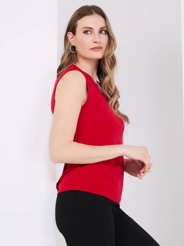 Sleeveless Top With Metal Bar Detail - Image 4