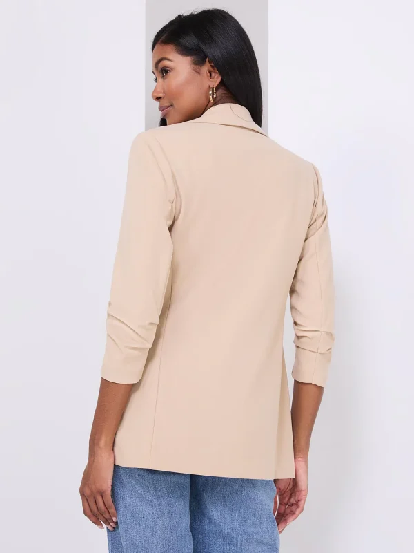 3/4 Ruched Sleeve Crepe Blazer - Image 10