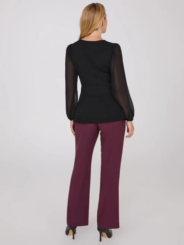Crossover Peplum Top With Gold Buckle Belt - Image 4