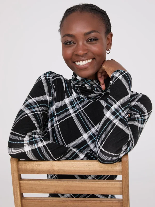 Plaid Long Sleeve Turtleneck Top - Image 4