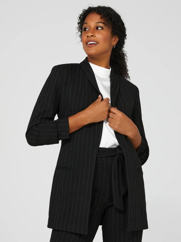 Pinstripe Crepe Open Blazer - Image 2