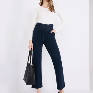 Crepe High-Waisted Sash Belt Pants