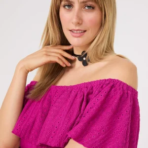 Eyelet Textured Off-The-Shoulder Top