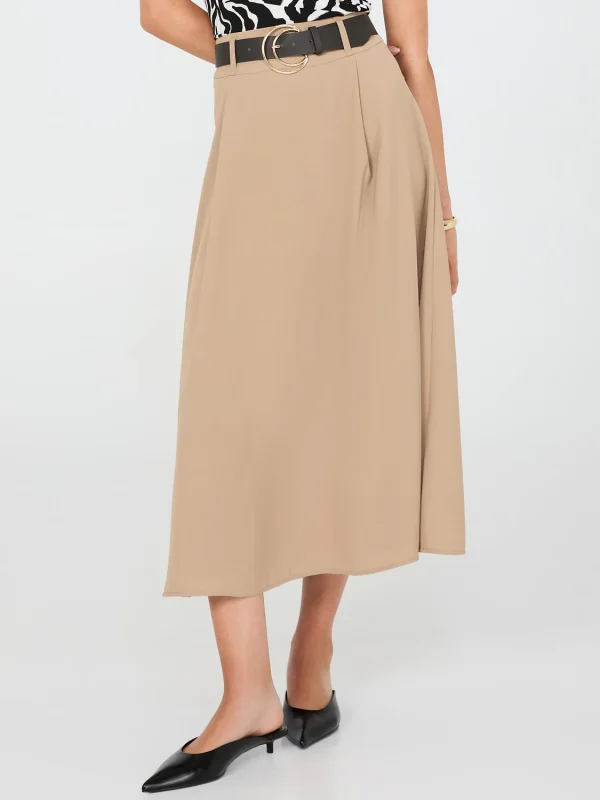 Belted A-Line Satin Skirt - Image 3