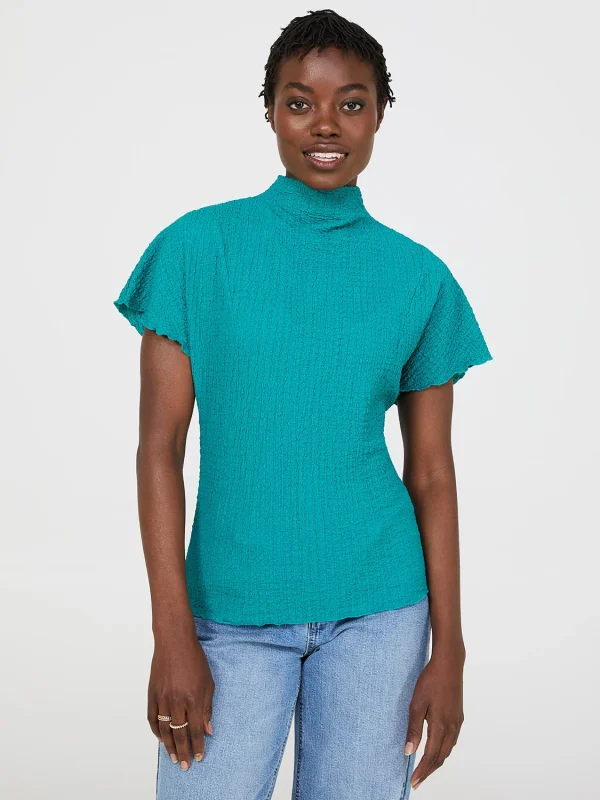 Short Dolman Sleeve Textured Mock Neck Top - Image 10