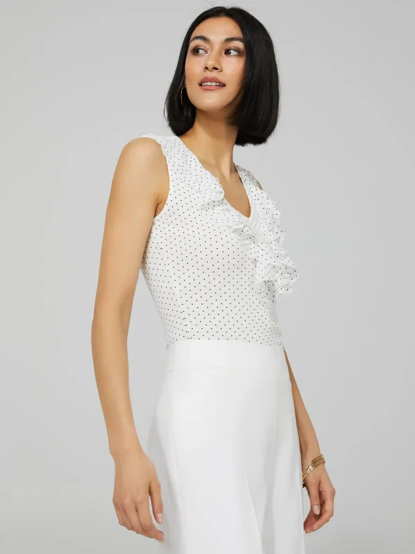 Polka Dot Sleeveless Top With Chiffon Ruffle Detail - Image 4