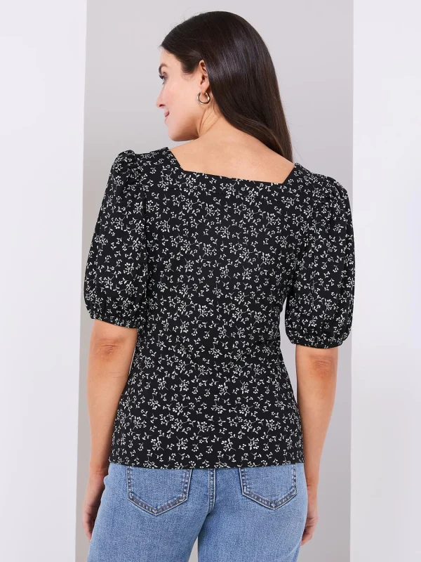 Floral Print Puff Sleeve Square Neck Top - Image 5