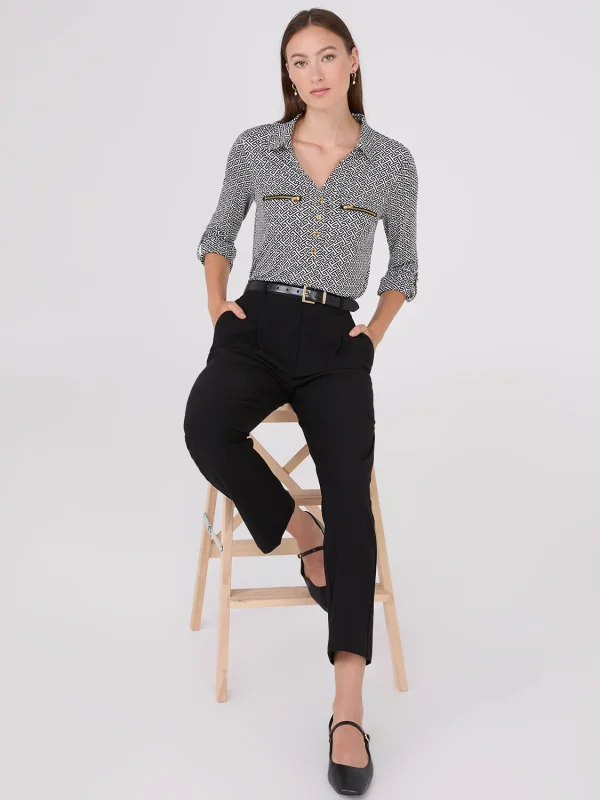 Printed Roll-Up Sleeve Blouse - Image 3