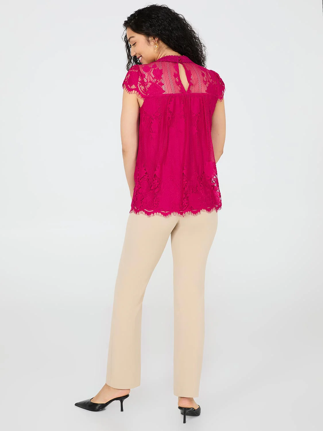 Lace Cap Sleeve Top With Crochet Detail - Image 8