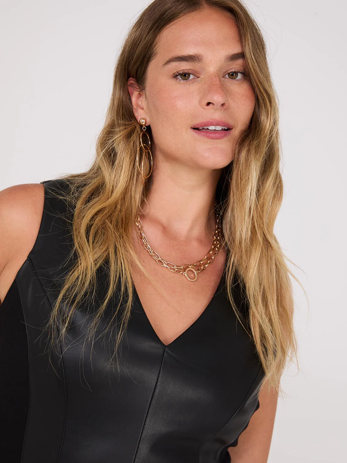 Sleeveless Faux Leather Sheath Dress - Image 2