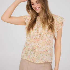 Floral Print Chiffon Ruffle Top