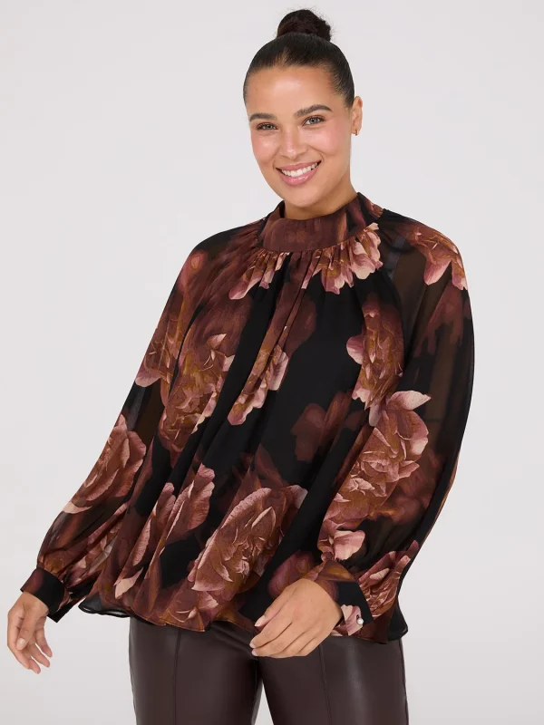 Printed Chiffon High Neck Blouse - Image 2