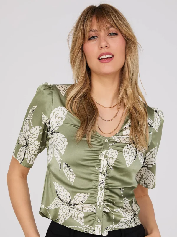 Floral Print Ruched Blouse - Image 2