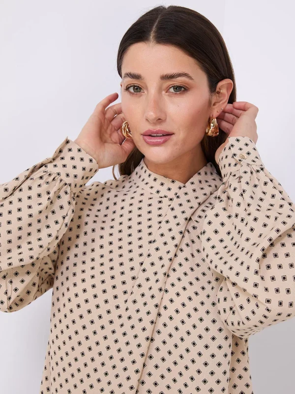 Geo Print Asymmetrical Mock Neck Top - Image 2