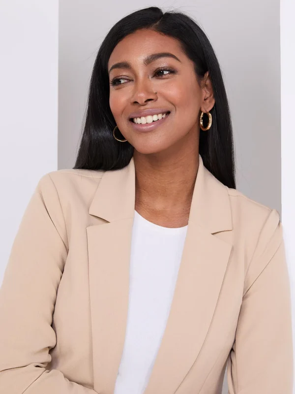3/4 Ruched Sleeve Crepe Blazer - Image 6