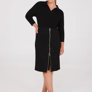 Exposed Zipper Front Pencil Skirt