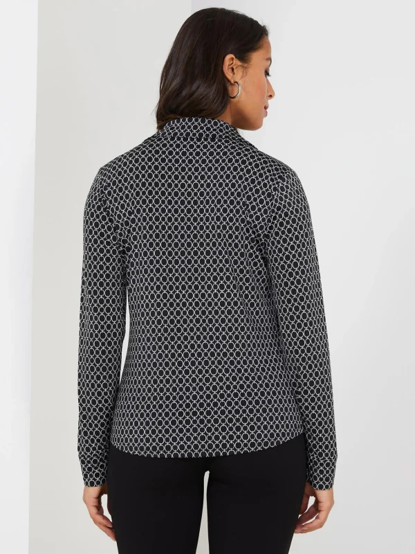 Geometric Print Button-Front Blouse - Image 5