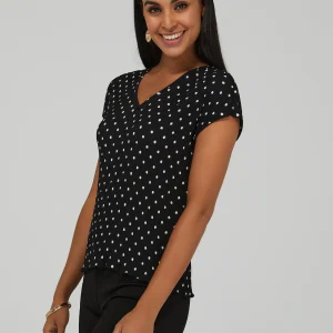 Polka Dot Bar-Back V-Neck Top