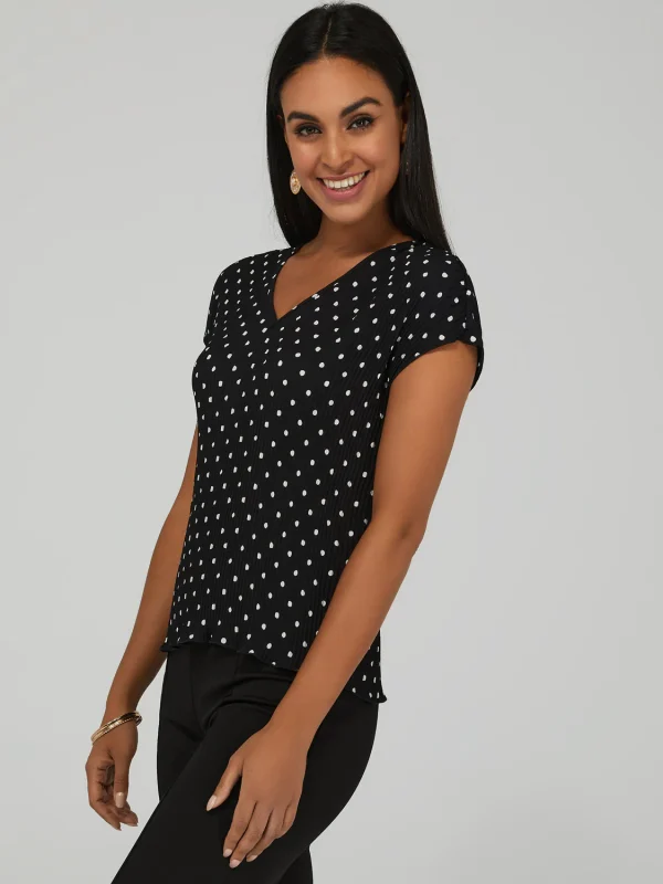 Polka Dot Bar-Back V-Neck Top