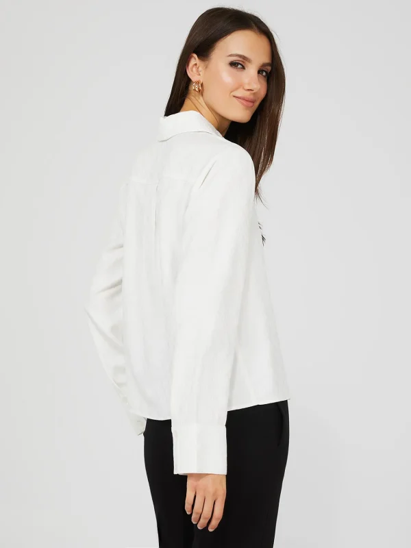 Jacquard Button-Front Blouse With Wide Sleeves - Image 5